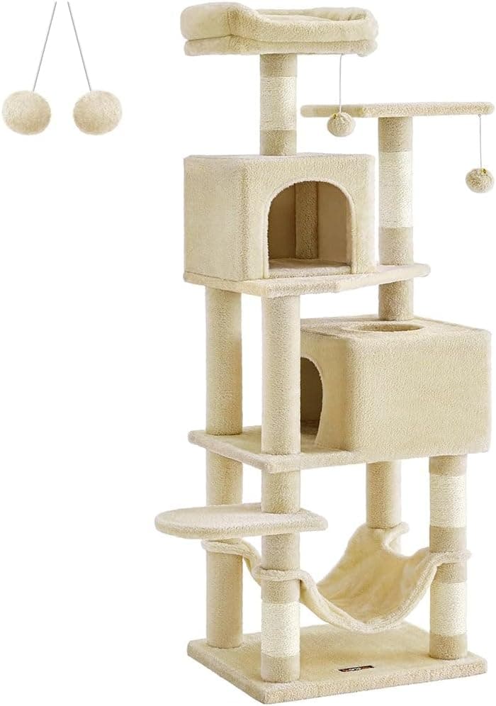 Feandrea 61-inch multi-level cat tree with condos, perches, hammock, and scratching posts
